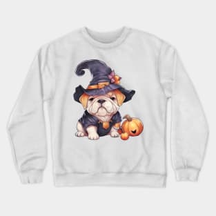 Watercolor Bulldog in Witch Hat Crewneck Sweatshirt